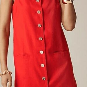 J. Crew Red Linen Button-Down Sleeveless Dress